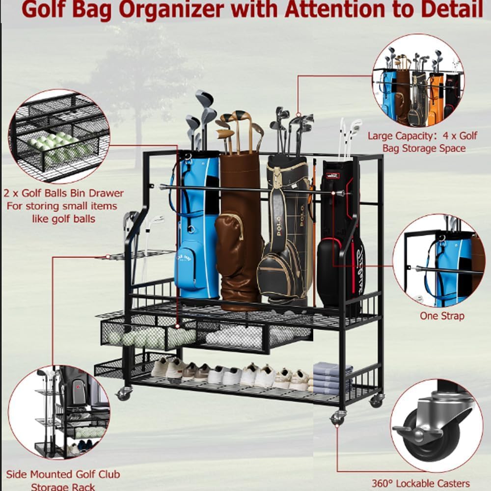 Golf Equipment Garage Organizer - Organizer do przechowywania torby golfowej w
